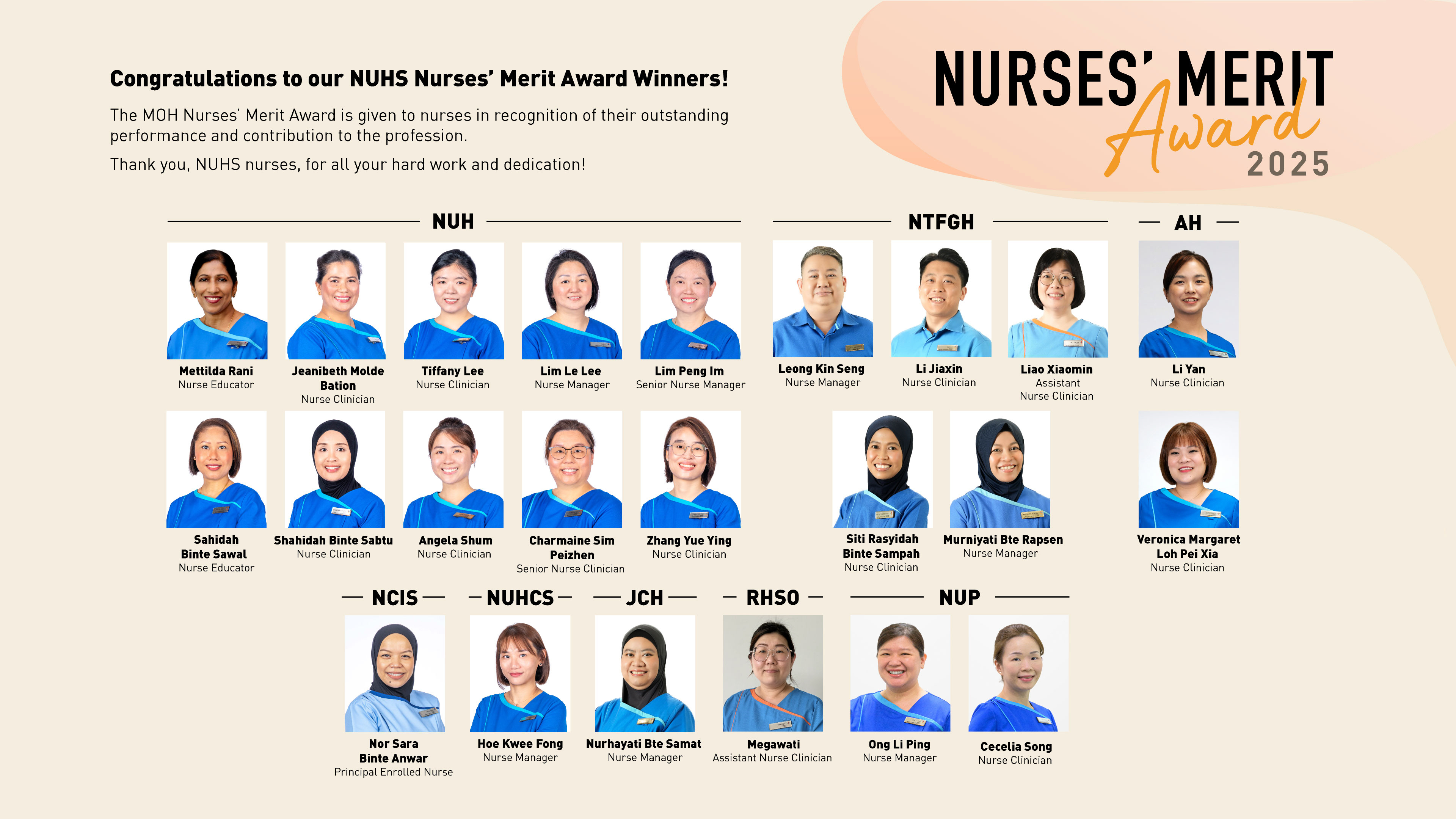 NUHS Nurses' Merit Award 2025 Winners