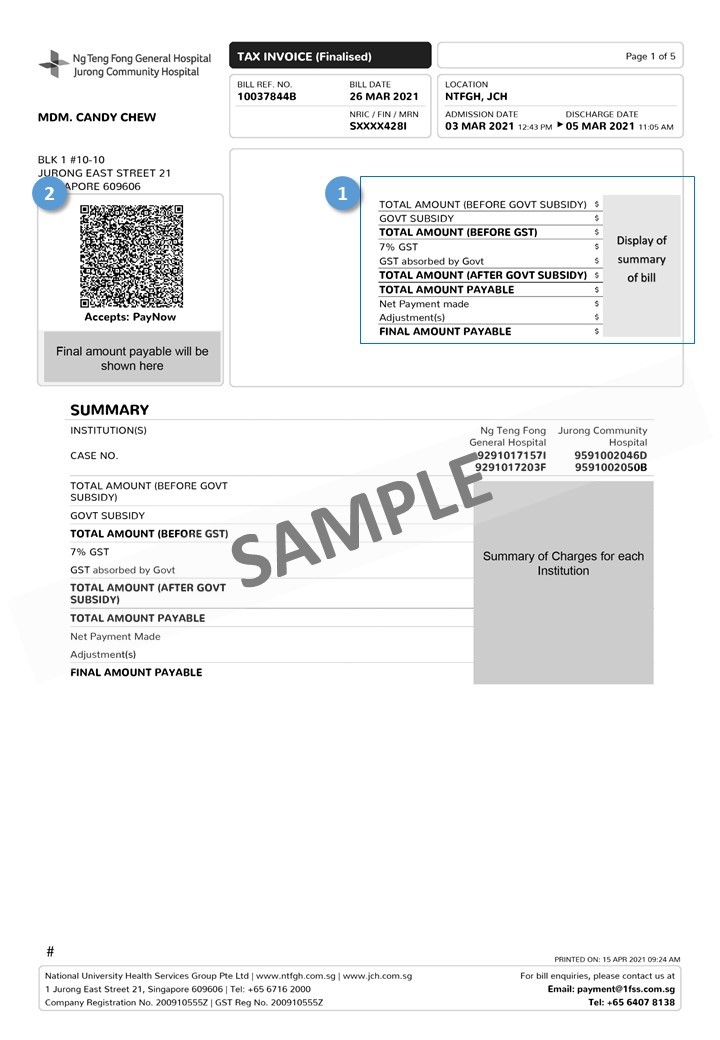 Sample Inpatient Bill - pg 1